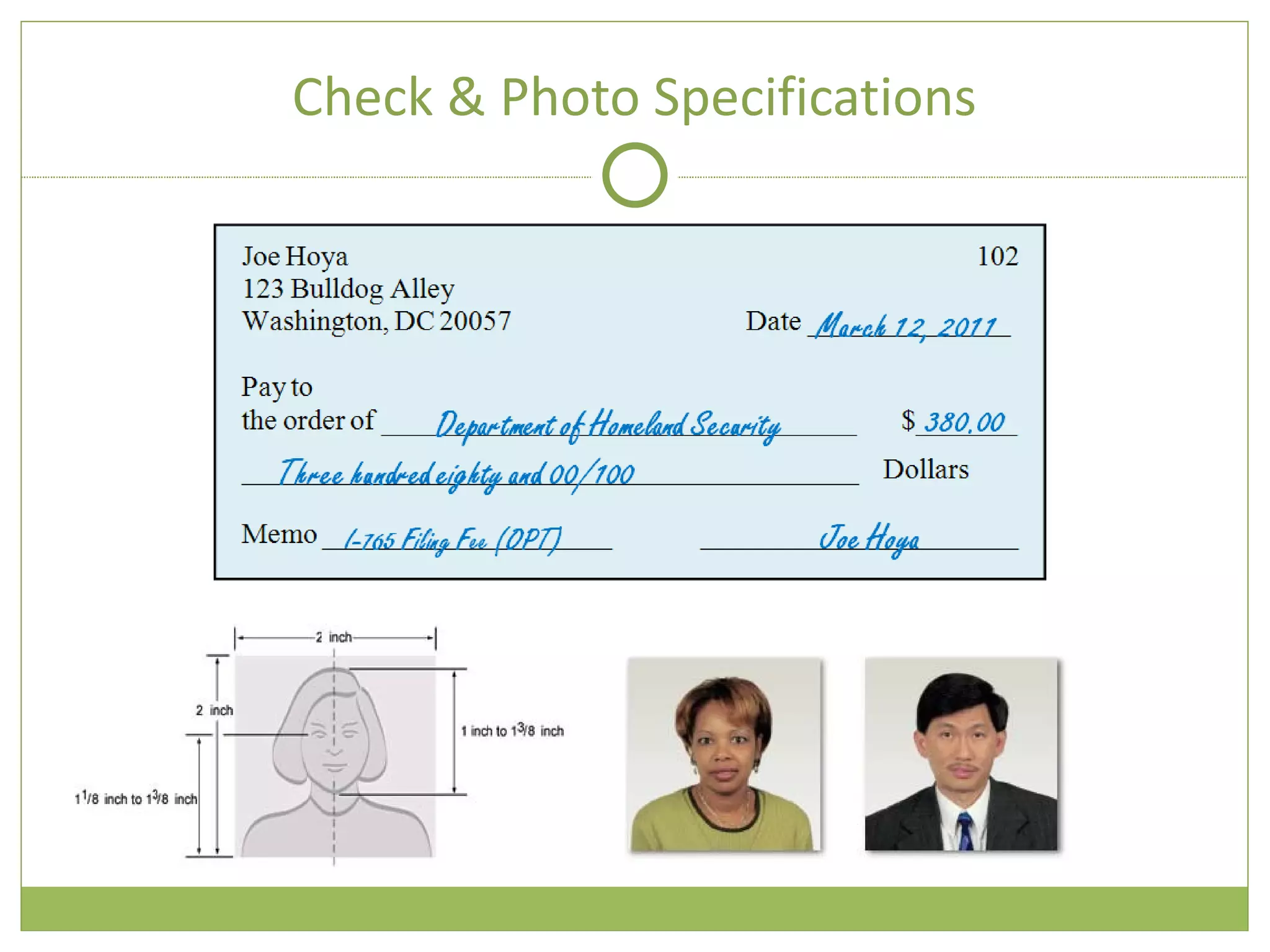 Check & Photo Specifications 