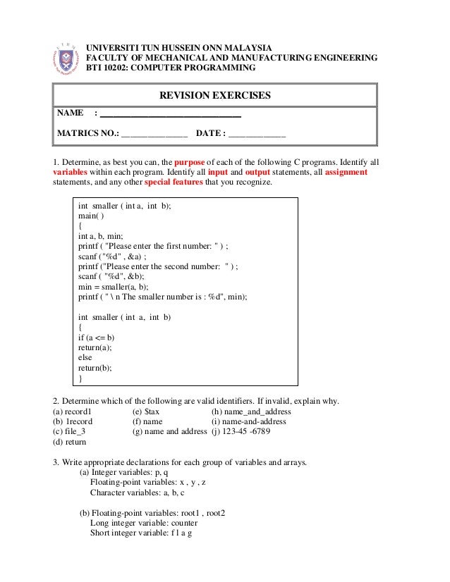 Revision1 C Programming