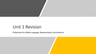 Unit 1 Revision
Preparation for Media Language, Representation and Audience
 