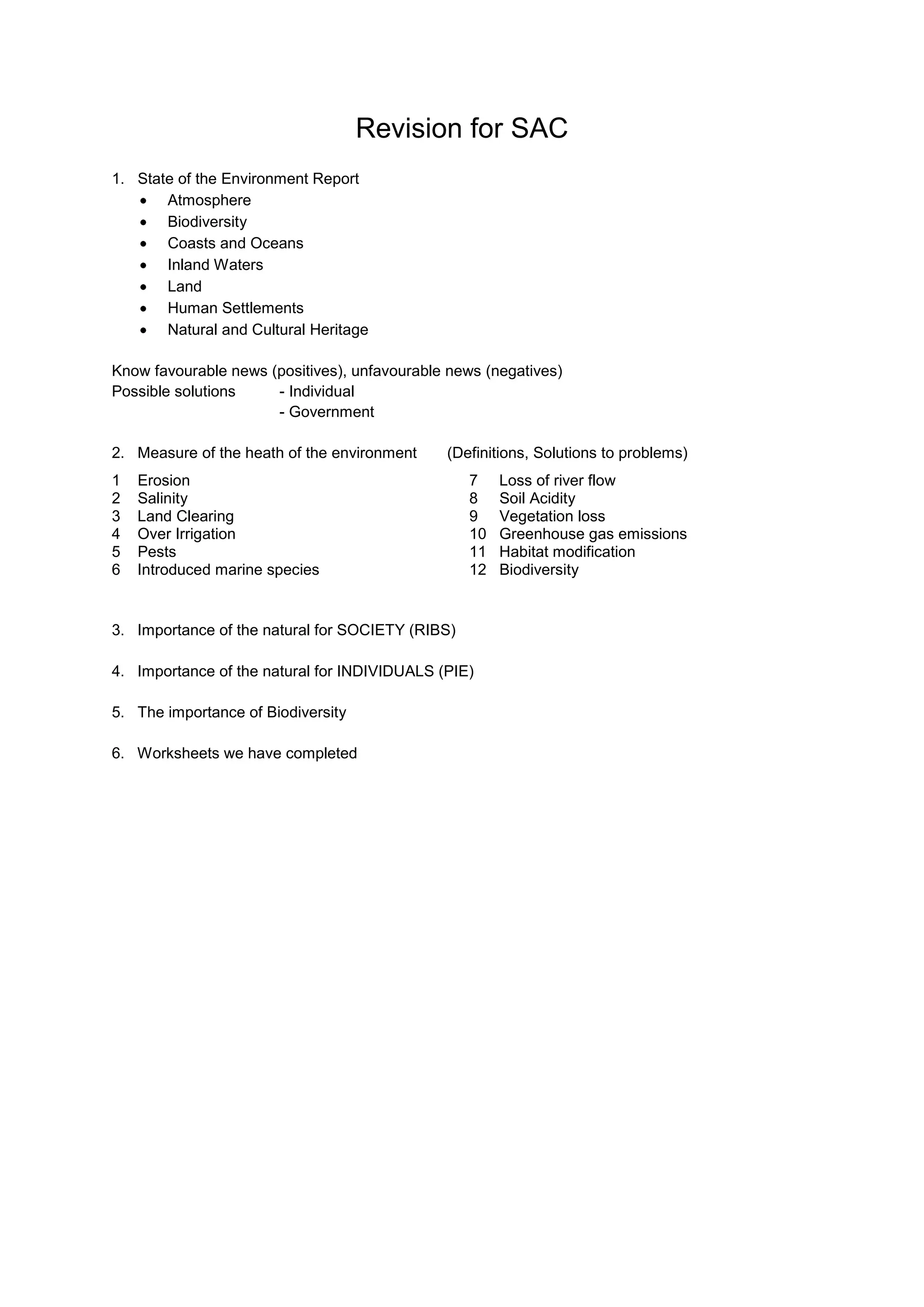 Revision for SAC<br />1. State of the Environment Report<br />Atmosphere