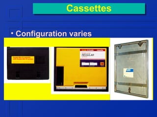 Cassettes
Cassettes
• Configuration varies

 