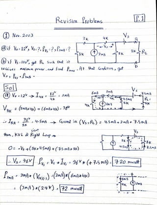Electric Circuits Class (Revision problems with solurtions)