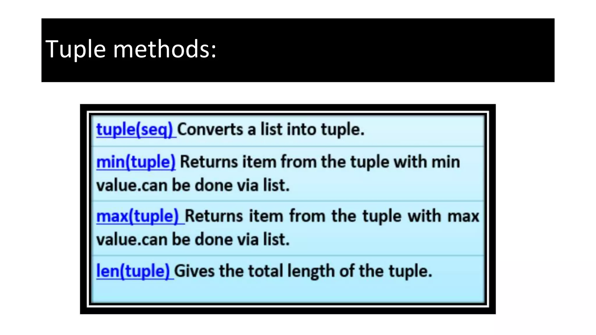 Tuple methods:
 