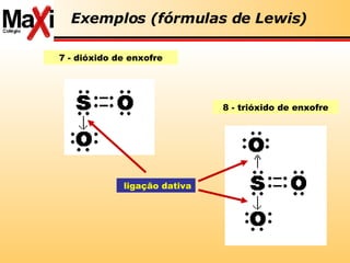 Exemplos (fórmulas de Lewis) 8 - trióxido de enxofre 7 - dióxido de enxofre ligação dativa 