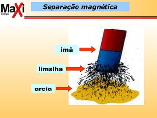 Separação magnética imã limalha areia 