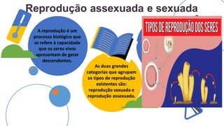 A reprodução é um
processo biológico que
se refere à capacidade
que os seres vivos
apresentam de gerar
descendentes.
As duas grandes
categorias que agrupam
os tipos de reprodução
existentes são:
reprodução sexuada e
reprodução assexuada.
Saturn is a gas
giant with rings
 