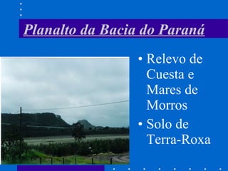 Planalto da Bacia do Paraná Relevo de Cuesta e Mares de Morros Solo de Terra-Roxa 