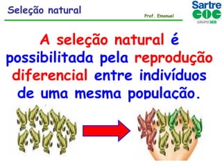 Seleção natural

Prof. Emanuel

A seleção natural é
possibilitada pela reprodução
diferencial entre indivíduos
de uma mesma população.

 