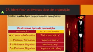 27. Identificar os diversos tipos de proposição
 