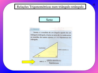 Relações Trigonométricas num triângulo retângulo
12
Seno
 