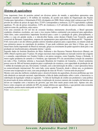 Permacultura O que é a Permacultura? "PermanentAgriculture" em inglês - nasceu na cabeça de Bill Mollison, ex-professor universitário australiano, na década de 1970. Refugiado das loucuras da sociedade de consumo, Mollison percebeu que nem os cantos remotos do interior australiano onde morava seria poupado do colapso planetário iminente - a flora e a fauna estavam diminuindo sensivelmente..."Resolvi", falou Mollison na sua passagem pelo Brasil em junho de 1992, "que, se voltasse para o mundo, voltaria com uma coisa muito positiva" .Foi assim que nasceram a idéia de criar sistemas de florestas produtivas para substituir as monoculturas de trigo e soja, responsáveis pelo desmatamento mundial. Observando e imitando as formas de florestas naturais do lugar, revelou-se possível a criação de sistemas altamente produtivos, estáveis e recuperadores dos ecossistemas locais.Depois de dez anos implantando, com grande sucesso, tais sistemas em todos os continentes, Mollison e seus colaboradores perceberam que não adianta concentrar-se em sistemas naturais sem considerar os outros sistemas tão vitais para a sobrevivência humana: sistemas monetários, urbanos (arquitetura, reciclagem de lixo e águas), sociais e de crenças. A "PermanentCulture".Hoje a permacultura conta com mais de 10.000 praticantes em todos os continentes e mais de 220 professores trabalhando em tempo integral. A permacultura chegou ao Brasil através do primeiro curso dado por Bill Mollison, em Porto Alegre. Hoje existe uma equipe de profissionais - agrônomos, engenheiros, arquitetos, etc. - que estão se aprofundando nestas idéias e que já fundaram o primeiro sistema LETS de troca de serviços da América Latina.Baseada na prática de "Cuidar da Terra, cuidar dos homens e compartilhar os excedentes" (quer sejam dinheiro, tempo ou informações). A permacultura ousa acreditar na possibilidade da abundância para toda a humanidade através do uso intensivo de todos os espaços, através do aproveitamento e geração de energia, da reciclagem de todos os produtos (acabando assim com a poluição) e através da cooperação entre os homens para resolver os grandes e perigosos problemas que hoje assolam o planeta.Fonte: http://www.cca.ufsc.br/permacultura/ Fonte: http://1.bp.blogspot.com/permacultura Fonte: ecostudy.files.wordpress.com/2008/11/permacultura3.jpg