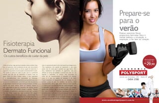 Cuidar de manchas, rugas, gorduras localizadas, estrias e celulites. Esses   hoje um tratamento de pele é muito mais acessível que há alguns anos.
tipos de tratamentos, antes considerados de alto custo, não somente          “Nós trabalhamos com pacotes de tratamentos, o que acaba
se tornaram acessíveis devido as diversas opções de tratamento e             saindo mais em conta para o paciente que paga menos. Além
pagamento, mas também uma necessidade, afinal pele também é saúde.           disso, trabalhamos com facilidades de pagamentos, tudo para
Mas quando se pensa em cuidar da pele, qual é o profissional                 oferecer um serviço de qualidade e acessível para cada um”, diz.
indicado para este tipo de tratamento? A doutora Vivian de                   Segundo a especialista, os serviços mais procurados na
Aguiar Moura da clínica Fisioface explica: a área responsável                clínica são de rejuvenescimento e tratamento de manchas,
é a dermatofuncional, uma especialidade da fisioterapia.                     como é o caso do peeling de diamante e de cristal.
“Hoje as pessoas procuram essa especialidade não só para fazer tratamentos   “Nesse tratamento um equipamento faz uma esfoliação de uma
que previnem envelhecimento, mas também para tratar de problemas             primeira camada da pele. Os benefícios são diversos, desde
de pigmentação e manchas que surgem ao longo do tempo”, comenta.             rejuvenescimento, atenua rugas, clareia, melhora o tonuz muscular
Segundo ela, muitas pessoas sofrem de melasma, cloasma e                     e o bom é que o de diamante não tem contra-indicações”, frisa.
hiper pigmentação na pele que, resumindo, são manchas naturais               A especialista convida a todos os leitores a fazer uma avaliação
que podem surgir, por exemplo, durante a gravidez. “Manchas                  gratuita para conhecer mais os serviços prestados pela clínica. A
incomodam, principalmente a vida social de quem tem”, comenta.               Dra. Vivian é formada em fisioterapia, especializada na Flórida em
Mas Dra. Vivian ressalta que esses problemas têm solução.                    dermatofuncional e participa de feiras de atualização todos os anos.
Os resultados positivos são alcançados graças a alta tecnologia dos          “E sempre trago novidades para dentro do meu consultório”, finaliza.
equipamentos tecnológicos que garantem um resultado mais eficaz. E           Gostou? A clínica Fisioface fica na rua Augusto Rodolpho, 335. Para
ressaltaRevista Atual Marília não é sinal de preço alto, pelo contrário,
 32      que a modernidade                                                   mais informações ou agendamentos o telefone é o (14) 3221.9339.         Revista Atual Marília   33
 