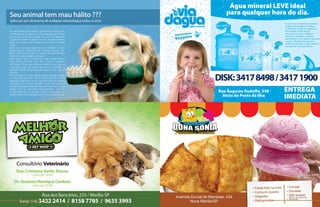 Seu animal tem mau hálito ???
     Saiba por que ele precisa de avaliação odontológica todos os anos

     Seu pet também tem dentes, cuide deles. A maioria dos
     problemas que acontecem na boca das pessoas também
     acontece na boca dos animais, mas com um agravante:
     os pets não dizem se estão com dor, se estão sentindo
     gosto da comida e não reclamam se existe um dente
     mole.
     Saiba que os microorganismos que habitam na boca
     podem agravar inflamações em válvulas cardíacas, rins,
     fígado e em outros órgãos de animais que não recebam
     tratamento odontológico adequado.
     Fique atento. Não é normal que cães e gatos tenham
     mau cheiro na boca, este mau cheiro é chamado
     de halitose. É um dos primeiros sinais de que alguma
     coisa está errada. Na maioria dos casos é resultado da
     atividade intensa de bactérias da boca, ou seja, significa
     infecção.
     Outro ponto a ser observado é quando a gengiva sangra
     ou está toda vermelha, isto só ocorre quando há uma
     alteração importante. A cor vermelho intenso também
     é indicativo de que há inflamação e todo este quadro é
     causado pela placa bacteriana que permanece por muito
     tempo sem ser removida adequadamente. Por isso
     é importante que os animais visitem, anualmente, um
     médico veterinário especializado em odontologia animal.




38      Revista Atual Marília                                            Revista Atual Marília   39
 