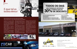 veículos




        E que tal as
        bicicletas elétricas?


        Salão Duas Rodas mostrou que veículos elétricos já são realidade;
        Marcas estudam lançar 3 motos e 8 bicicletas elétricas para os brasileiros
        O barulho do motor de uma motocicleta                    máxima de 60 km/h e custa R$ 5,3 mil. O                  Brasil, mas, de acordo com a marca, foram
        pode deixar de ser realidade um tanto                    usuário gasta, em média, R$ 1,10 para rodar              concebidas para “serem veículos em prol
        desagradável aos ouvidos dos motociclistas               50 km. Utilizando a mesma base mecânica,                 da coletividade”. A marca japonesa também
        em um futuro próximo. E o que pode trazer                a marca apresenta no salão o novo Win                    mostra ao público brasileiro o conceito EC-
        esse novo cenário são as bicicletas elétricas,           ElétriKa que possui uma autonomia de                     03, com linhas extremamente futurísticas.
        que vão trocar o barulho ensurdecedor de                 80 km e custa R$ 4,9 mil. Contudo, ao                    Mais protótipos expostos ao público foram
        algumas motas pelo silêncio quase absoluto               contrário do Prima, esta novidade é do                   criados pela brasileira Dafra.
        (quebrado apenas pelo som dos pneus em                   segmento cub.                                            Utilizando como base o scooter Smart,
        fricção com o asfalto).                                  A linha é composta por 8 bicicletas que têm              que já é vendido no Brasil com motor a
        As motos e também as bicicletas elétricas                preços que variam de R$ 1,5 mil a R$ 2,5                 combustão tradicional, a marca criou o
        marcaram presença na 11ª edição do                       mil. Com versões masculinas e femininas e                E-Smart. A DB0, definida pela marca como
        Salão Duas Rodas, que ocorreu no                         nos estilos mountain bike e city, o sistema              “a E-Bike do futuro”, foi concebida pelo
        Pavilhão de Exposições do Anhembi, em                    elétrico serve como um complemento                       designer americano Robert Brady. Pesando
        São Paulo no início do mês. Nunca tantas                 para o usuário, para ajudá-lo nos trechos                24,5 kg auxilia as pedaladas do ciclista com
        novidades “ecologicamente corretas” foram                mais difíceis. Outra marca importante que                um motor elétrico.
        apresentadas na feira.                                   apresentou bicicletas elétricas foi a Yamaha,            O chassi é feito de alumínio e a bicicleta
        A marca que mais se destaca atualmente                   famosa por produzir super motos que                      possui acessórios como retrovisores, freio a
        neste segmento é a Kasinski. Pertencente                 conquistam títulos com seus propulsores                  disco na dianteira, buzina e cavalete central.
        ao grupo sino-brasileiro CR Zongshen, a                  movidos à gasolina.                                      Além disso, por ser dobrável, garante maior
        empresa já comercializa o scooter elétrico               Os três modelos das bicicletas PAS (Power                mobilidade caso usuário também utilize
        Prima Electra há mais de um ano no Brasil.               Assist System, sistema assistido por energia,            metrô, ônibus, ou mesmo para colocá-la no
        O Prima é capaz de atingir uma velocidade                em português) ainda não serão vendidas no                porta-malas de um carro.




        A nova Win ElétriKa custa R$ 4,9 mil   Bicicletas elétricas da Velle têm valor entre   Além das bicicletas PAS, a Yamaha     E-Bike da Dafra, a DB0, é dobrável e tem
                                               R$ 1,5 mil e R$ 2,5 mil                         apresentou o scooter elétrico EC-03   até retrovisores




78   Revista Atual Marília                                                                                                                                                      Revista Atual Marília   79
 