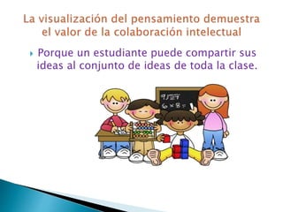  Porque un estudiante puede compartir sus
ideas al conjunto de ideas de toda la clase.
 