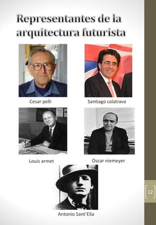 12
Cesar pelli Santiago calatrava
Louis armet Oscar niemeyer
Antonio Sant’Elia
 