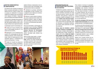 Para ampliar os serviços à população,
houve ainda a contratação de 276 mil
servidores, pois diversos ministérios
só dispunham de pessoal terceirizado.
Para citar alguns exemplos: no Ministé-
rio do Meio Ambiente, 95% da força de
trabalho era de terceirizados, temporá-
rios ou comissionados; e, no Ministério
de Minas e Energia, havia mais motoris-
tas do que engenheiros.
Do total de contratados, 59% foram des-
tinados à área de educação para as novas
escolas técnicas e universidades federais.
No esforço para democratização das re-
lações de trabalho na administração pú-
blica federal, foi criada também a Mesa
Nacional de Negociação Permanente,
que instituiu o diálogo contínuo com as
entidades sindicais dos servidores para
a negociação salarial e para o debate
sobre as condições de trabalho.
Mesmo com o grande número de con-
tratações e recuperação dos salários, a
despesa de pessoal permaneceu está-
vel, correspondendo em média a 4,2%
do PIB.
GESTÃO DEMOCRÁTICA
E PARTICIPATIVA
Em nenhum outro momento na história do
Brasil o processo participativo em âmbito
federal foi tão rico, intenso e amplo como
no período de 2003-2016. As diversas
instâncias de diálogo foram reconhecidas
como espaços de debate e negociação
para os processos de tomada de decisões.
A promoção da interação entre governo e
sociedade contribuiu para o melhor resul-
tado das políticas públicas e para a cons-
trução do Brasil como nação democrática.
A participação social foi incrementada com:
Criação de 19 novos conselhos nacio-
nais e a reformulação de outros 16 – au-
mento de cerca de 50%;
Realização de 103 Conferências Na-
cionais, com a participação de mais de 9
milhões de pessoas, sobre 40 temas dife-
rentes. Antes do nossos governos, foram
realizadas apenas 41 Conferências Na-
cionais, que discutiram 11 temas;
Criação do Conselho de Desenvolvi-
mento Econômico e Social (“Conselhão”),
composto por representantes de organi-
zações sindicais e empresariais, dos mo-
vimentos social e das universidades, para
assessoramento direto ao presidente;
Instituição de processo participativo
na elaboração do Plano Plurianual, com
a criação de uma instância de monitora-
mento de sua execução;
Estímulo a outros canais de interlocu-
ção, como ouvidorias (foram criadas 270),
audiências públicas, mesas de negocia-
ção ou de diálogo, para temas como salá-
rio mínimo ou monitoramento das deman-
das sociais.
Para dar perenidade à participação da
sociedade, foram instituídos a Política
Nacional de Participação Social e o
Sistema Nacional de Participação
Social, por decreto, que foi, posterior-
mente, derrubado pela Câmara dos
Deputados.
Além de todas essas ações, a instala-
ção da Comissão Nacional da Ver-
dade, mesmo com tantas resistências,
conseguiu recuperar fatos importantes
da nossa história recente, fundamen-
tais para o processo de democratiza-
ção no nosso país.
RECONSTRUÇÃO DA
CAPACIDADE INSTITUCIONAL
E DE GESTÃO
Fortalecemos a gestão e realizamos uma
grande inovação administrativa para al-
cançar resultados importantes em todas
as áreas de governo, dando a ele maior
eficiência. Para gerenciar e executar os
complexos desafios estratégicos do país
foram criadas novas estruturas especí-
ficas, como empresas estatais, ministé-
rios e outras formas de organização, além
de reforçadas as instituições existentes,
que haviam sofrido desmonte nos perío-
dos anteriores.
Demos status de ministério a setores
que eram invisíveis na sociedade (direi-
tos humanos, combate à discriminação ra-
cial, direitos para a mulher, combate à cor-
rupção), bem como a áreas que exigiam
maior atuação do Estado brasileiro (de-
senvolvimento social, cidades, desenvolvi-
mento agrário, turismo, portos, aeroportos,
micro e pequena empresa, e pesca). Isso
sem mencionar, é claro, as 422 escolas téc-
nicas, as 18 novas universidades e os 178
novos câmpus universitários.
Evolução da Despesa de Pessoal da
União em Relação ao PIB (em%)
2003
2004
2005
2006
2007
2008
2009
2010
2011
2012
2013
2014
2015
4,5
4,3
4,3
4,4
4,3
4,3
4,6
4,3
4,1
3,9
3,8
3,8
4,0
Fonte:
STN
-
Secretaria
do
Tesouro
Nacional
Foto:
Marcelo
Oliveira
/
ASCOM
-
CNV
FOTO:
Lívia
Mota
/
ASCOM
-
CNV
FOTO:
Ricardo
Stuckert
177
 