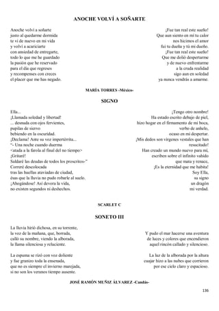 136
ANOCHE VOLVÍ A SOÑARTE
Anoche volví a soñarte
justo al quedarme dormida
te vi de nuevo en mi vida
y volví a acariciarte
con ansiedad de entregarte,
todo lo que me he guardado
la pasión que he reservado
para el día que regreses
y recompenses con creces
el placer que me has negado.
¡Fue tan real este sueño!
Que aun siento en mí tu calor
nos hicimos el amor
fui tu dueña y tú mi dueño.
¡Fue tan real este sueño!
Que me dolió despertarme
y de nuevo enfrentarme
a la cruda realidad
sigo aun en soledad
ya nunca vendrás a amarme.
MARÍA TORRES -México-
SIGNO
Ella...
¡Llamada soledad y libertad!
... desnuda con ojos fervientes,
pupilas de siervo
bebiendo en la oscuridad.
¡Declama! Ante su voz impertérrita...
“- Una noche cuando duerma
<atada a la farola al final del no tiempo>
¡Gritaré!
Saldaré las deudas de todos los proscritos-”
Correré descolocada
tras las huellas ataviadas de ciudad,
ésas que la lluvia no pudo robarle al suelo.
¡Ahogándose! Así devora la vida,
no existen segundos ni deshechos.
¡Tengo otro nombre!
Ha estado escrito debajo de piel,
hizo hogar en el firmamento de mi boca,
verbo de anhelo,
ocaso en mi despertar.
¡Mis dedos son vírgenes vestales que han
resucitado!
Han creado un mundo nuevo para mí,
escriben sobre el infinito vahído
que mata y renace,
¡Es la eternidad que me habita!
Soy Ella,
su signo
un dragón
mi verdad.
SCARLET C
SONETO III
La lluvia hirió dichosa, en su torrente,
la voz de la mañana, que, borrada,
calló su nombre, viendo la alborada,
la llama silenciosa y reluciente.
La espuma se rizó con voz doliente
y fue granizo toda la ensenada,
que no es siempre el invierno marejada,
si no son los veranos tiempo ausente.
Y pudo el mar hacerse una aventura
de luces y colores que encendieron
aquel rincón callado y silencioso.
La luz de la alborada por la altura
cuajar hizo a las nubes que corrieron
por ese cielo claro y espacioso.
JOSÉ RAMÓN MUÑIZ ÁLVAREZ -Candás-
 
