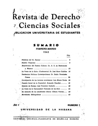 Revista de Derecho y Ciencias Sociales - Volumen Número I (Enero - Marzo 1942)