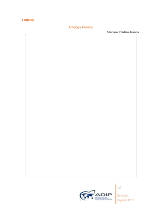 50
Revista
Digital Nº 5
LIBROS
Antología Poética
Mariana Cristina García
 