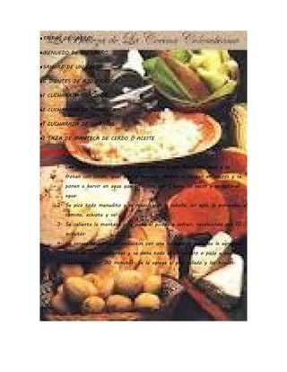 ♦TRIPAS DE CABRO

♦MENUEDO DE UN CABRO

♦SANGRE DE UN CABRO

♦6 DIENTES DE AJO PICADOS

♦1 CUCHARADA DE COLOR

♦1 CUCHARADA DE PIMIENTA

♦1 CUCHARADA DE COMINOS

♦1 TAZA DE MANTECA DE CERDO O ACEITE

PREPARACION:

     1. Las tripas se lavan muy bien por dentro y por fuera con agua y se
        frotan con limón, igual que el menudo. Ambos se cortan en trozos y se
        ponen a hervir en agua que los cubra por 1 hora, se sacan y se bota el
        agua.
     2. Se pica todo menudito y se mezcla con la cebolla, los ajos, la pimienta, el
        comino, achiote y sal.
     3. Se calienta la manteca y se pone el picado a sofreír, revolviendo pro 10
        minutos.
     4. La sangre se parte en pedacitos con una cuchara de palo, se le agrega el
        resto de los ingredientes y se pone todo el un caldero o paila a cocinar
        revolviendo por 30 minutos. Se le agrega el pan rallado y los huevos.
 