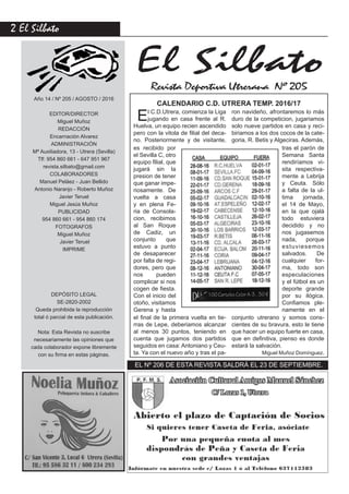 2 El Silbato
El SilbatoRevista Deportiva Utrerana Nº 205
EL Nº 206 DE ESTA REVISTA SALDRÁ EL 23 DE SEPTIEMBRE.
Año 14 / Nº...