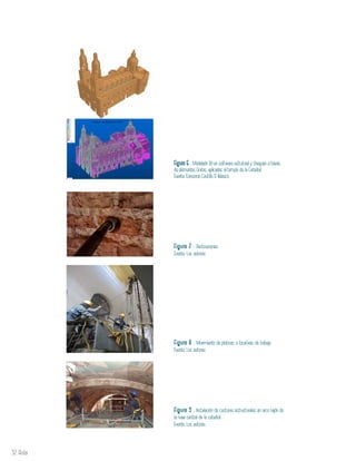 52 Aula
Figura 7 . Perforaciones
Fuente: Los autores
Figura 8 . Movimiento de platinas a locativas de trabajo
Fuente: Los autores
Figura 9 . Instalación de costuras estructurales en arco fajón de
la nave central de la catedral
Fuente: Los autores
Figura 6 . Modelado 3d en software estrutural y chequeo a través
de elementos finitos, aplicados al templo de la Catedral
Fuente: Consorcio Castillo & Velasco
 