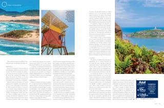 119A Z U L
Una escalera de metal a la orilla de Estra-
da Paulo Lopes nos devuelve al mundo real.
PALHOÇA
Desde el Aeropuerto Internacional de
Florianópolis, 66 km de carretera con dos
carriles nos llevan a Guarda do Embaú,
una villa que presta su nombre al tramo
de arena más conocido de Palhoça. La
playa de Guarda do Embaú es un gran
banco de arena cortado por el estrecho río
de la Madre. Cruce de canoa o nadando.
Mientras los niños se bañan en el río de
temperatura templada, los surfistas flo-
tan en el mar esperando la ola perfecta.
En 2019, Guarda do Embaú se convirtió
en la primera playa brasileña en unirse
a la prestigiosa World Surfing Reserves
(WSR), un programa creado por Save
the Waves Coalition para reconocer y
proteger los hábitats mundiales de surf,
que tienen olas consistentes y una cultura
orientada al deporte. Solo nueve playas
en el mundo han logrado este reconoci-
miento hasta ahora. Si no tiene intimi-
dad con la tabla de surf, no se preocupe.
Las playas cercanas praias da Pinheira y
do Sonho tienen aguas menos agitadas. La
subida hasta la Pedra do Urubu nos regala
un panorama de la región, que integra el
Parque Estadual da Serra do Tabuleiro. Y
un sendero ecológico entre los acantilados
conduce al místico Vale da Utopia.
IMBITUBA
Diferentes miradas convergen en Imbitu-
ba. La capital nacional de Ballena Franca
alberga Instituto Australis, que monitorea a
estos mamíferos marinos de julio a octubre,
cuando llegan a tener sus bebés. La ciudad
ha acogido etapas del Circuito Mundial de
Surfe, el WCT, y en 2015 fue citada por el
periódico inglés The Guardian por tener una
de las “diez mejores playas de las que proba-
blemente nunca haya oído hablar”.
Estamos a 97 km del aeropuerto de la ca-
pital. El consejo es abusar del protector solar
para caminar unos 10 km a través de escena-
rios paradisíacos del Sur de Santa Catarina.
El sendero comienza en Barra de Ibiraquera.
La tranquila comunidad de verano está ro-
deada por la Lagoa de Ibiraquera, que esta-
cionalmente es invadida por el agua salada,
formando deliciosas piscinas naturales.
Al pasar por Praia do Luz, una colina
nos recuerda que estamos entre algunos
de los conchales más importantes del país.
Muy comunes en Santa Catarina, estos
montículos de arena y sedimentos de con-
cha fueron construidos por personas que vi-
vieron en la costa entre 2 y 8 mil años atrás.
Los huesos encontrados sugieren que pue-
den haber sido los cementerios de hombres
primitivos que habitaban América.
Desde Praia do Luz, seguimos un sende-
ro de vegetación de restinga intercalada
con miradores, desde donde se puede ver
la región portuaria de Imbituba. Las for-
maciones rocosas y los pastos hacen que
el aspecto sea aún más bucólico, es común
encontrar vacas y sea necesario esquivar
algún cuerno por el camino. Una parada
en la reservada Praia do Porto Novo, una
pequeña ensenada rodeada de ranchos de
pesca, demuestra una vez más que es posi-
ble zambullirse sin olas en la tierra del surf.
El ambiente “hippie y relajado” de
Praia do Rosa, descrita por The Guardian
como un paraíso para descubrir, ha esta-
do cediendo espacio a la movida. Dividi-
da en Rosa Sul y Rosa Norte, este tramo
de arena de 3 km hoy está perfilado de
bares y restaurantes de mariscos. La suge-
rencia es recargar las baterías.
Otro sendero conduce a Praia Vermel-
ha, un tramo reservado de costa rodeado
de pinos y colinas, donde las mansiones
camufladas en el bosque indican cierta
presencia humana. Los ranchos de made-
ra son la base de la pesca artesanal de li-
sas (Mugilidae), que en invierno moviliza
a la comunidad local. En Praia do Ouvido
(después del linde de Imbituba con Garo-
paba), estas cabañas frente al mar trans-
forman el paisaje en una hermosa postal.
LAGUNA
El consejo es cambiar la arena por el
empedrado. En el Centro Histórico de
la ciudad, las casas adosadas forman un
interesante mosaico arquitectónico de di-
ferentes épocas. Aquí los estilos luso-bra-
sileño, ecléctico y art decó dialogan entre
ellos. Laguna está a 134 km del aeropuerto,
pero transporta aún más lejos al visitante.
La estatua de bronce en una de las
plazas rinde homenaje a su carácter más
ilustre: en Laguna nació Anita Garibaldi,
quien aquí también conoció al general y
guerrillero italiano Giuseppe Garibaldi.
La pareja luchó juntos en la Revolución
Farroupilha —rebelión republicana que
entre 1835 y 1845 excedió el territorio
gaucho y en la unificación de Italia, don-
de fue enterrada Anita.
Al salir del Centro Histórico, visite Mol-
hes da Barra y los restaurantes que rodean
la Lagoa do Imaruí, donde el buque insig-
nia son los camarones capturados en la
ciudad. Hablando de automóvil, es bueno
contar con uno para optimizar el tiempo de
viaje. Hasta el Farol de Santa Marta, por
ejemplo, recorremos 17 km de camino pa-
vimentado, con derecho a cruzar de balsa.
Erigido en 1891 en Cabo de Santa Mar-
ta, el faro se puede ver desde diferentes
puntos y contrasta en magnitud con el
tranquilo pueblo de sus alrededores. Un
paseo por las playas y colinas de la región
sorprende con nuevos concheros, aves na-
tivas y un ambiente de contemplación que
sugiere quedarse más tiempo. Solo cuidate
para no querer quedarse para siempre.
Estructura usada
por guardavidas en
la playa de Barra
de Ibiraquera, a la
izquierda vista de
un mirador en el
sendero entre Barra
de Ibiraquera y
Praia do Rosa
Farol de Santa Marta
L I T O R A L C A T A R I N E N S E
azulviagens.com.br / 4003 1181
R$
or
R$R$
R$
FLORIANÓPOLIS
4 noches en el
Castelmar Hotel,
con desayuno,
traslado y tour en
el Sul da Ilha.
Salida el
4/3/2019
(de Viracopos)
sin intereses
10 cuotas de
o
al contado
104,80
1.048,00
 