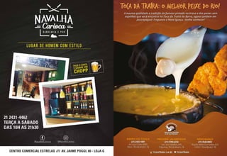 A mesma qualidade e tradição do famoso pintado na brasa e dos peixes sem
espinhas que você encontra na Toca da Traíra da Barra, agora também em
Jacarepaguá/ Freguesia e Nova Iguaçu. Venha conhecer!
Toca da Traíra: O melhor peixe do Rio!
 