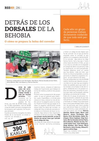 BSS49 24

DETRÁS DE LOS
DORSALES DE LA
BEHOBIA
O cómo se prepara la bolsa del corredor

Cada año un grupo
de personas trabaja
duramente cuidando
de que todo esté perfecto.
// AMALUR OLASAGASTI

Nuestros colaboradores Uriel Hernandez, Iban Bueno, Mertxe González de San Pedro,
Gloria Moreno, Mari Jose Navarro y Patricia Sánchez.

D

etrás de cada
sobre del corredor hay un gran
trabajo llevado a
cabo por muchas
personas.
Todo
comienza con la
realización de los
pedidos de material, con más de 28.000 bridas, más
de 112.000 imperdibles, más de 28.000
cintas de doble cara para la pegatina de
la consigna y, por supuesto, con los propios dorsales.
Cuando ya tenemos recogidos los datos
finales de la inscripción, se envían a
imprimir los dorsales y,
una vez en

nuestras manos, empieza el laborioso
trabajo de 16 personas, que trabajan en
turnos de mañana y tarde en dos grupos
de ocho.
Primero viene la preparación del propio
sobre -lo que es general para todos-,
los cuatro imperdibles y la brida para
colocar el chip y colocar la cinta de doble cara en la pegatina para la consigna. Posteriormente hay que pegar en el
sobre la pegatina identificativa donde
vienen todos los datos del corredor, su
código del chip y la talla de camiseta solicitada en el momento de hacer la inscripción. Aquí viene lo más importante:
introducir el dorsal y el propio chip. Hay
que prestar mucha atención, ya que el
número de dorsal tiene que coincidir
con el código del chip.
Los miles de chips vienen en una especie de “churros”, de forma correlativa,

y tienen un código de dos dígitos que
ha de coincidir con el que ya hemos
asignado antes al corredor (y que
aparece en la pegatina identificativa).
Si no coincide… aquí está el lío. Algo
hemos hecho mal y hay que ir hacia
atrás hasta encontrar el fallo, ya que
si un chip no coincide con el asignado
en la base de datos a la persona, toda
la clasificación se vería perjudicada.
También debemos tener en cuenta
que hay atletas –cada vez más- que
tienen su chip en propiedad, y a estas
personas no debemos asignarles ninguno, así que saltamos de sobre.
Una vez preparados los más de 28.000
sobres, tenemos por delante unos pocos días en los que hay que preparar
todos los pedidos para que estén en
las tiendas concertadas el día del reparto, añadiendo así a los propios sobres las camisetas, teniendo en cuenta lo que cada cual ha elegido, además
de bolsas y la revista del corredor.
Cada año un grupo de personas trabaja duramente cuidando de que todo
este perfecto, con muy buen ambiente
y haciendo un trabajo muy importante
que a veces pasa desapercibido. Estas
son las personas que hacen posible
que cada dorsal llegue al corredor de
forma correcta y cuyas anécdotas darían para llenar una revista: Patricia
Sánchez, Daniel López, María José
Navarro, Ainara Fernández, Iban
Bueno, Uriel Hernández, Xabier Rodríguez, Elena Capdequi, Iñigo Sevillano, Mertxe González de San Pedro,
Gloria Moreno, Maialen Arrieta, Fernando Valderrama, Julen Rodriguez,
Diego Bolaños, Alex Santos, Marta
Bereziartu, Anne Urcelay, Oihana Piquero y Leticia Vega.
Vayan sus nombres como reconocimiento a su ardua labor.

 