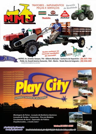 43www.reportercapixaba.com
TRATORES - IMPLEMENTOS Garantia
PEÇAS E SERVIÇOS de Qualidade
NOGUEIRA
7llaki:tlL
Venha conhecer as
incríveis novidades
do mercado!
AAGRALE
MATRIZ: Av. Aristides Campos, 196 - Gilberto Machado - Cachoeiro de ltapemirim - (28) 3521-1966
FILIAL: Av, Evandi Américo Comarela, 1463 - Marim - Venda Nova do Imigrante - (28) 3546-3481
mmjtratores@terra.com.br
 