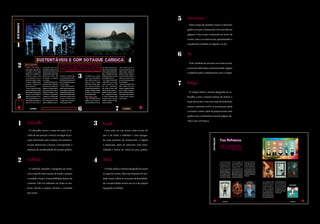 1
1
5
2
2
6
5
6
3
3
4
4
7
7
Cabeçalho
O cabeçalho marca o nome da seção. A es-
colha de sua posição vertical, em lugar da po-
sição horizontal, mais comum, foi justamen-
te para diferenciar o layout e corresponder à
intenção de modernidade do projeto gráfico.
Subtítulo
O subtítulo mantém a tipografia do título,
com corpo de fonte menor, de modo a manter
a unidade visual e a leiturabilidade dentro do
contexto. Não foi utilizado em todas as ma-
térias, devido à própria divisão e conteúdo
dos textos.
Numeração
Outro toque de unidade visual é o elemento
gráfico em que a numeração está inserida nas
páginas: Uma cereja, remetendo ao nome da
revista, com a cor mais escura, aproximando-a
visualmente também ao bigode e ao fio.
Fio
O fio, também de um tom rosa mais escuro,
acrescenta delicadeza, harmonizando página
e estabelecendo o alinhamento com o rodapé.
Rodapé
O rodapé utiliza a mesma tipografia do ca-
beçalho e tem a mesma função de indicar a
seção da revista. Com um corpo de fonte bem
menor, e próximo ao fio e à numeração, ajuda
a orientar o leitor, além de proporcionar uma
quebra com os elementos rosas da página, de-
vido à sua cor branca.
Bigode
Com uma cor um pouco mais escura do
que a do título e subtítulo e uma tipogra-
fia mais próxima do manuscrito, o bigode
é destacado, além de adicionar mais femi-
nilidade e leveza ao visual da peça gráfica.
Título
O título utiliza a mesma tipografia do nome
na capa da revista. Mais um elemento de uni-
dade visual, reflete os conceitos de feminilida-
de e modernidade através da cor e da própria
tipografia escolhida.
 