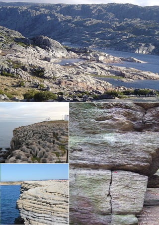 Maciço granítico da Serra da Estrela
Miguel Sousa
	 Gnaisse - com forte foliação
milonítica - tectonito
Paulo Fonseca
	 	 Série carbonatada (calcários,
calcários margosos e margas)
Miguel Sousa
	 	 Lápias Litoral
Miguel Sousa
 