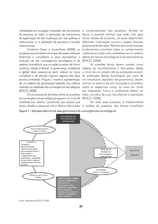 interessadas em propagar inovações não promotoras        e comercialização dos produtos. Através da
de prejuízos ao meio; a promoção de mecanismos           figura, é possível verificar que cada ciclo gera
de legitimação de tais mudanças por vias políticas e     novas classes de produtos, os quais determinam
institucionais; e, a realização de parcerias e acordos   diferentes implicações sociais e exigem diversos
internacionais.                                          patamares de decisões. Pelo fato de transformações
         Conforme Sáenz e Souza-Paula (2008), os         fundamentais ocorrerem sobre os conhecimentos
processos que envolvem tal anseio são essencialmente     implícitos em cada ciclo, estabelece-se um sistema
dinâmicos e cumulativos e, para acompanhar a             aberto em termos tecnológicos e socioeconômicos
evolução de tais convergências tecnológicas é de         (ROCO, 2008).
extrema importância que as ações ocorram de forma               As questões éticas devem constar como
contínua, rápida e flexível. A governança multilateral   objetos de monitoramento e discussões, desde
e global deve preparar-se para antever os riscos         o início de um projeto até as avaliações ex-post.
complexos e de elevado impacto negativo dos tipos        As avaliações dessas tecnologias, por meio de
social e ambiental. A figura 1 mostra a representação    um mecanismo regulador de governança, devem
de um sistema de governança baseado nos critérios        ocorrer no entorno de tais inovações e considerar
inseridos na realidade das convergências tecnológicas    todos os respectivos ciclos, ao levar em conta
(ROCO, 2008).                                            sua disposição futura e confluentes efeitos ao
         Os processos de decisões sobre as questões      meio, oriundos de suas manufaturas e operações
de convergências tecnológicas seguem um ciclo de         (ROCO, 2008).
interferências aberto, constituído por etapas que               Em todo esse processo, é imprescindível
levam desde a pesquisa até a efetiva fabricação          a análise da presença dos fatores envolvidos
Figura 1 – Sistemas abertos em uma governança de convergências tecnológicas




Fonte: adaptado de ROCO, 2008.

                                                     27
 