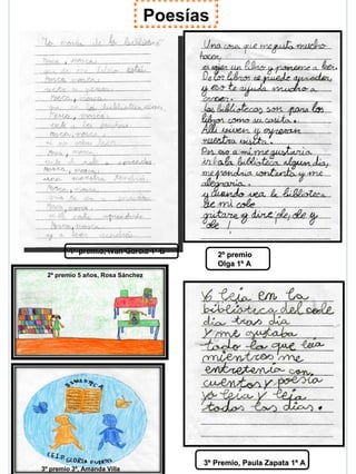 Poesías




         1º premio, Iván García 1º B
                    Ivá Garcí 1º            2º premio
                                            Olga 1º A
                                                  1º
 2º premio 5 años, Rosa Sánchez




                                        3º Premio, Paula Zapata 1º A
                                                                1º
3º premio 3º, Amanda Villa
 