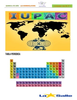 QUIMICA 4TO AÑO LAS NOMENGLATURA 1 de Diciembre 2016 vol. N° 1
TABLA PERIODICA
 