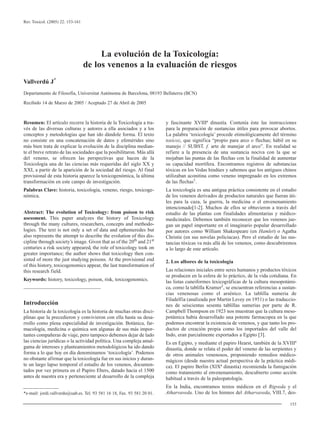 Rev. Toxicol. (2005) 22: 153-161




                                        La evolución de la Toxicología:
             ...