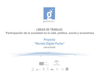 LINEAS DE TRABAJO:  Participación de la sociedad en la vida, politica, social y económica Proyecto “ Revista Digital Puche” CAPI El PUCHE 
