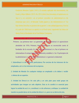 ADMINISTRACION PÚBLICA
P R O Y E C T O I Página 7
ñ
II.2.ESCUELA DE ADMINISTRACIÓN CLÁSICA
 