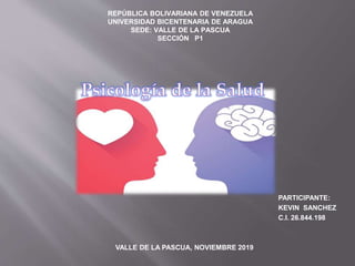 REPÚBLICA BOLIVARIANA DE VENEZUELA
UNIVERSIDAD BICENTENARIA DE ARAGUA
SEDE: VALLE DE LA PASCUA
SECCIÓN P1
PARTICIPANTE:
KEVIN SANCHEZ
C.I. 26.844.198
VALLE DE LA PASCUA, NOVIEMBRE 2019
 
