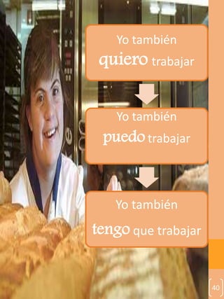 40
Yo también
quiero trabajar
Yo también
puedo trabajar
Yo también
tengo que trabajar
 