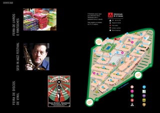 23
RevistaDowntown
22
RevistaDowntownAcontece aqui
Mapa
Feiradelivros
efantochesSESIinJazzFestival
Feiradediscos
devinil
SAC – das 8 às 20h
Brigada de incêndio
Posto médico
Achados e perdidos
Base de segurança
.
.
ACESSO
CARROS
ACESSO
CARROS
ACESSO
PEDESTRE
ACESSO
CARROS
E CARGA
AV. DAS AMÉRICAS
1
2
3
4
7
6
5
8
9
10
11
12
15
14
18
19
20
21
22
23
13
16
17
ACESSO
PEDESTRE
ACESSO
PEDESTRE
Banheiro família
Pagamento
Táxi
Carga e descarga
Banheiros
Fraldário
Pça. de alimentação
Posto médico
Número dos blocosB
Estacionamento VIP
VIP
E
VIP
E
O ano de 2014 será um
período de programações
diversificadas para o
público frequentador do
Downtown. No dia 15 de
março começou a feira li-
terária Emergir Livros – O
mundo fantástico da leitu-
ra e dos fantoches. Com
uma estrutura montada
entre os Blocos 5 e
8, livros e fantoches
estão à venda por um preço em conta e que atende a todos os frequentadores do
empreendimento. A feira ficará por um mês no Downtown, sempre das 10 às 22h.
Sucesso no ano passado, o
evento SESI in Jazz Festival terá
sua segunda edição no dia 12 de
abril, às 19h, e dessa vez terá o
premiado saxofonista brasileiro Leo
Gandelman como atração principal.
O artista possui uma sólida carreira
no Brasil e fora dele e recebeu
importantes prêmios por compor
canções para filmes, novelas e por
ser um instrumentista de destaque.
Dessa vez, o artista apresentará
o show VIP VOP (Very Important
People – Very Ordinary People).
Os amantes do vinil já podem
comemorar. O evento Rio e Vinil irá
reunir tudo relacionado ao assunto,
além de shows ao vivo e stands
especiais com moda, acessórios e
quadrinhos relacionados à música.
Considerado um evento de sucesso,
já que reúne de simples admira-
dores do produto aos colecionares
mais ávidos, ainda é possível trocar
experiências e acervos pessoais,
além de adquirir raridades e ficar por
dentro das novidades do momento.
Anote aí: 13 de abril, das 13 às 20h.
 