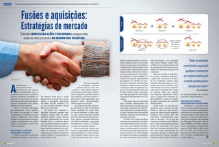 Negócios         “As empresas nunca podem parar de aprender sobre o setor em que atuam, suas rivais ou formas de melhorar ou modificar sua posição competitiva”, por Michael Porter




                            Entenda como essas ações funcionam e porque estão
                              cada vez mais presentes no mundo dos negócios
                                                                                                                                                                                                                                                         Empresa A vende parte
                                                                                                                                                                                                                                                            para a empresa B,
                                                                                                                                                                                                                                                            mas as fábricas ou
                                                                                                                                                                                                                                                           lojas continuam no
                                                                                                                                                                                                                                                               mesmo local




                                                                                                                                                                                      prador, empresa familiar e sem her-
                                                                                                                                                                                      deiros, briga de sócios e com a venda,
                                                                                                                                                                                                                               ções da empresa a ser comprada,
                                                                                                                                                                                                                               entre outros detalhes. Depois disso,
                                                                                                                                                                                                                                                                                      “Pode-se entender
                                                                                                                                                                                      cada um assume uma outra direção e
                                                                                                                                                                                      endividamento. Mas ter apenas bons
                                                                                                                                                                                                                               o CADE tem um tempo médio de 90
                                                                                                                                                                                                                               dias, dependendo de cada caso, para
                                                                                                                                                                                                                                                                                 como fusão e aquisição
                                                                                                                                                                                      motivos não é o suficiente para que a    avaliar se é possível prosseguir com
                                                                                                                                                                                      fusão aconteça. Quando há o interes-     o processo.                                         qualquer movimento
                                                                                                                                                                                      se em sua realização, um dos primei-          Após essa análise, o órgão libe-
                                                                                                                                                                                      ros requisitos a serem avaliados é o     ra, ou não, a aprovação da fusão e,               da empresa tanto para
                                                                                                                                                                                      market share (parcela representativa     a partir daí, o processo é finaliza-
                                                                                                                                                                                                                                                                                  a venda quanto para a
           Por Mara Speri
                                                                                                                                                                                      da empresa no mercado, de acor-          do. As companhias podem optar




       A
                                                                                                                                              Já a fusão, segundo                     do com o segmento que participa).        também pela aprovação com res-
              globalização e o
              desenvolvimento
                                                                                                                                         o advogado, acontece
                                                                                                                                     quando duas ou mais em-
                                                                                                                                                                                      “Quando o market share da empresa
                                                                                                                                                                                      é maior que 20% no segmento atu-
                                                                                                                                                                                                                               trições, que ocorre quando a ação
                                                                                                                                                                                                                               está liberada, mas em um determi-
                                                                                                                                                                                                                                                                                      junção com outra”
              da economia nos últimos                                                                                          presas se unem, dando origem a                         ante ou tem o faturamento acima de       nado prazo estimado pelo CADE,                                     Ricardo Madrona
              anos contribuíram para o                                                                                       uma terceira. Desta forma, funcio-                       R$ 400 milhões anual é necessário        ou quando terão que cumprir
       surgimento de um novo cenário no                                                                                      nários, máquinas, contratos e ativos                     que haja aprovação do CADE, órgão        com algumas solicitações. Sendo               de responsabilidade do principal
       universo corporativo brasileiro, re-                        da empresa tanto para a venda                             das empresas anteriores passam a                         responsável pela liberação”, diz o ad-   assim, a junção das empresas ou               executivo”, finaliza Madrona.
       sultando no crescimento do merca-                           quanto para a junção com outra”,                          pertencer à nova organização, que                        vogado.                                  das atividades só pode ser realiza-
       do de ações, alta competitividade e                         explica o advogado especialista                           ganhará nome, documentação,                                   Toda fusão deve ser aprovada        da após a aprovação do Conselho               Mercado de fusões e
       luta das companhias para perma-                             em M&A, Ricardo Madrona, só-                              CNPJ e ações no mercado.                                 pelo Conselho Administrativo de          Administrativo.                               aquisições nos últimos anos
       necerem em seus negócios.                                   cio do escritório Madrona, Hong,                               Um exemplo de fusão bastan-                         Defesa Econômica (CADE) para que              Outro ponto de extrema im-                    Atualmente, o mercado brasi-
           Entre as diversas estratégias                           Maz¬zuco e Brandão.                                       te conhecido no País é o da Brasil                       não exista monopólio de determi-         portância para o sucesso de uma               leiro está muito atraente para a eco-
       das corporações com o objetivo                                  De acordo com Madrona, a                              Foods, resultado da união entre                          nado segmento ou produto no país,        fusão é o sigilo. No caso das em-             nomia e investimentos estrangeiros,
       de crescer no mercado, as fusões                            aquisição acontece quando uma                             as marcas Perdigão e Sadia. Nes-                         ou seja, evitando que uma grande         presas de capital aberto, qualquer            sendo este um dos principais moti-
       e aquisições se tornaram as mais                            empresa compra parte de outra,                            se caso, ambas possuíam grande                           empresa compre as concorrentes e         mudança que houver deve ser                   vos para explicar o alto número de
       comuns. Conhecidas como M&A,                                podendo adquirir ações, fábricas                          parte do mercado do setor alimen-                        domine o mercado.                        anunciada imediatamente para                  negócios no País. De acordo com a
       (mergers and acquisitions) essas ati-                       ou lojas, dependendo do acordo                            tício, porém a situação financeira                            O CADE é um órgão de última         todo o mercado. Já no caso de                 Associação Brasileira das Entidades
       vidades conquistaram um grande                              firmado entre os acionistas. Nesse                        da Sadia era delicada, e precisa de                      instância para resolução de proble-      empresas privadas, é aconselhável             dos Mercados Financeiros e de Ca-
       espaço na economia e vêm cres-                              caso, a primeira empresa mantém o                         investimentos. Assim, a Perdigão                         mas administrativos e de concorrên-      que a ação seja divulgada apenas              pitais (ANBIMA), em 2010 o valor de
       cendo a cada ano.                                           controle sobre a segunda, porém as                        comprou as ações da empresa.                             cia, e tem como objetivo fiscalizar,     depois da aprovação. “Em uma                  fusões e aquisições no Brasil ultra-
                                                                   duas continuam presentes no mer-                               Entre os principais motivos que                     apurar e orientar quesitos econômi-      fusão de empresa privada é me-                passou R$ 184 bilhões, 30% a mais
       Mas afinal, o que são                                       cado. Por exemplo, o Banco Itaú-                          levam as organizações a planejarem                       cos. O processo de aprovação de uma      lhor não causar expectativas no               que em 2007, ano recorde até o
       aquisições e fusões?                                        Unibanco, que adquiriu as ações do                        essas estratégias de fusões e aquisi-                    fusão é iniciado com a formalização      mercado e divulgar a informação               momento. No primeiro semestre de
          “Pode-se entender como fusão                             antigo Unibanco, incorporando as                          ções, Madrona explica que os mais                        do pedido da empresa compradora,         posteriormente, porém qualquer                2011, já foram contabilizados mais
       e aquisição qualquer movimento                              novas ações ao Itaú.                                      usuais são bom preço para o com-                         que deve apresentar preço, avalia-       vazamento desse tipo de notícia é             de 300 negócios.


10                                                                                                                                                                                                                                                                                                      Novembro de 2011 11
 