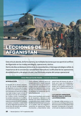 18  /  Revista Ejército n.º 977 • septiembre 2022
Víctor Manuel Caride Abalde  |  Coronel de Infantería
LECCIONES DE
AFGAN...