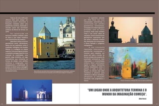 Trata-se de uma edificação                                                                                                      O repertório utilizado
     efêmera feita para abrigar um                                                                                                    por Aldo Rossi nas suas
     pequeno teatro itinerante e                                                                                                      composições volumétricas é
     flutuante, instalado sobre uma                                                                                                   constituído por sólidos
     plataforma marítima, destinada a                                                                                                 geométricos, minimalistas,
     atender parte das atividades                                                                                                     arranjados em ordem rigorosa e
     artísticas da Bienal de Veneza, de                                                                                               pintados com as cores
     1979.                                                                                                                            primárias. Pode notar também
              Foi construído em                                                                                                       nesta e nas outras obras do
     estrutura metálica soldada á base                                                                                                arquiteto, outras características
     do barco e por tubos metálicos                                                                                                   geométricas importantes que
     com revestimentos de madeira.                                                                                                    ele utiliza: a absoluta simetria
              Aldo Rossi utiliza as formas                                                                                            dos elementos da composição,
     geométricas puras, elementares,                                                                                                  a forma fechada e polígonos                                          Teatro ao pôr do sol de Veneza
     típicas do seu repertório, como o                                                                                                retangulares.
     quadrado, retângulos nas escadas                                                                                                         A sua crescente
     laterais e o octógono na cúpula                                                                                                  reputação internacional
     superior. Com essas figuras simples                                                                                              garantiu-lhe encomendas e
     o arquiteto consegue exprimir uma                                                                                                convites para trabalhar um
     intenção de mobilidade, uma                                                                                                      pouco por todo o mundo. As
     grande carga simbólica, um jogo                                                                                                  formas simples dos projetos de
     volumétrico que mimetiza as                                                                                                      juventude tornaram-se mais
     formas da cidade, num perfeito                                                                                                   rebuscadas e ornamentadas
     simbiose e integração, com                                                                                                       embora Rossi continuasse
     despojamento e simplicidade. As                                                                                                  ligado a alguns elementos
     janelas se abrem para a paisagem                                                                                                 formais arquetípicos como o
     de Veneza como se ela quisesse se                                                                                                pórtico, o cubo, o cone, a
     incorporar à cena.                      Rossi utiliza em suas obras várias características geométricas importantes: a absoluta   galeria, as colunas cujo valor
                                             simetria dos elementos da composição, a forma fechada e polígonos retangulares.          simbólico e plástico, pela
                                                                                                                                      referência a difusas memórias,
                                                                                                                                      ultrapassou as utilizações
                                                                                                                                      funcionais mais pragmáticas e
                                                                                                                                      banais.                             Pintura retratando a utilização das cores nas obras de Aldo Rossi




                                                                                                                                           “UM LUGAR ONDE A ARQUITETURA TERMINA E O
                                                                                                                                                    MUNDO DA IMAGINAÇÃO COMEÇA“.
                                                                                                                                                                                                               Aldo Rossi

16                                                                                                                                                                                                                                            17
 