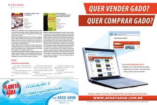 Gr Giro Literário
                     www.aGrolivros.coM.br



                                                       ALIMENTAçÃO DE BOVINOS DE CORTE                                                         MARKETING AMBIENTAL:
                                                                                                                                                                                                       quer vender gado?
                                                       NA ESTAçÃO SECA                                                                         éTICA, RESPONSABILIDADE SOCIAL E




                                                                                                                                                                                                   quer comprar gado?
                                                                                                                                               COMPETITIVIDADE NOS NEGóCIOS

                                                       editora: lK                                                                             editora: atlas
                                                       ano: 2006                                                                               ano: 2008
                                                       edição: 1                                                                               edição: 1
                                                       isbn: 85-87890-49-2                                                                     isbn: 978-85-224-4676-6
                                                       páginas: 72                                                                             páginas: 200
                                                       acabamento: brochura                                                                    acabamento: brochura
                                                       formato: Médio                                                                          formato: Médio

                   Nos últimos anos, a bovinocultura de corte tem passado por profundas mudanças
                   em nosso país, sendo necessária a aplicação de tecnologias adequadas a cada             Atualmente, os problemas ambientais globais (o efeito estufa, o aumento do buraco
                   situação. Para alcançar este objetivo, novos conhecimentos estão sendo utilizados       na camada de ozônio, a perda da biodiversidade, a ameaça de escassez de energia e                                                                            www.apartador.com.br
                   a fim de melhorar a produção.                                                           da água) contribuem para que diferentes atores sociais percebam a extensão da crise
                   No Brasil, o sistema de produção de bovinos de corte mais utilizado é o de pastagens,   ecológica na qual estamos inseridos. Seus sinais mais evidentes para o público são: o
                   devido às condições climáticas típicas de regiões tropicais, com duas estações bem                                                                                                                                                             apartador.com.br
                                                                                                           aquecimento global, as mudanças climáticas, a intensificação da extinção de espécies,
                   definidas: uma chuvosa e outra seca. Em conseqüência disso, o produtor deve dar         o aumento da poluição do ar, do solo e das águas e a destruição das florestas.
                   ao seu rebanho uma correta alimentação, visto que ela interfere diretamente nos         Muito da intensificação da pressão sobre o meio ambiente tem suas raízes no aumento
                   processos produtivo e reprodutivo dos bovinos.                                          substancial do consumo nos últimos 200 anos, e a perspectiva a curto e médio prazo
                   O presente trabalho vai orientar os leitores sobre os principais procedimentos para     é o seu crescimento contínuo, devido a que muitos países em desenvolvimento (como
                   a alimentação de bovinos de corte no período da seca, desde o conhecimento das          a China, índia, Rússia etc.) adotaram o modelo seguido pelos países mais ricos.
                   fases de criação de bovinos de corte e os fatores determinantes da sua produção         A alternativa é uma profunda mudança em toda a sociedade: nos valores sociais,
                   até as alternativas para a alimentação no período da seca.                              nos padrões de consumo, na adoção de tecnologias verdes, implantação da gestão
                   Os procedimentos são apresentados em fotografias, acompanhadas por textos curtos        ambiental em todo processo produtivo etc. Essa perspectiva envolve um papel mais
                   e objetivos, e inserções de atenções - que visam à produtividade e à obtenção de um     ativo do marketing, de modo que contribua para as mudanças de comportamento
                   produto de qualidade - e de precauções, que são recomendações para a execução           e procure satisfazer as necessidades, em termos mais sustentáveis, levando em
                   das operações sem o mínimo de risco para o operador e para terceiros.                   consideração os aspectos ecológicos.


                   Humor
                   Conversa de pescador
                                                                                                                                                                                                                                                                                    O site www.apartador.com.br
                       Três caipiras conversam anima-                            — Ainda não faz quinze dias pes-                           — E qual é a novidade num pacu
                   damente sobre as suas façanhas de                          quei um dourado de metro e meio...                        desse tamanhico,” cumpadi”? - riem                                                                                                          trabalha com venda de lotes de Gado,
                   pescador:                                                     Nisso, o terceiro estica o braço                       os outros dois caipiras.                                                                                                                     cadastramos os lotes e enviamos para
                       — Outro dia pesquei uma traíra de                      como se estivesse indicando uns trinta                        E ele decidido:
                   quase um metro, diz um deles.                              centímetros:                                                  — Essa era a distância entre os                                                                                                           toda a nossa carta de clientes.
                       O segundo não desanima e re-                              — Ah, mas o pacu que eu pesquei                        zóios do bicho...
                   truca:                                                     era mais ou menos assim...
                                                                                                                    Disponíveis em: <http://www.agricoma.com.br/agricoma/humor/humor.htm>




                                                         anÚncio
                                                       (1/4) pÁG i na                                                                                                                                Faça uma visita e encontre ótimos negócios.
                                                                                                                                                 3422-1858
Giro rural




                                                                                                                                   (14)                                                                          www.apartador.com.br
                • PISCINA AQUECIDA • PROFESSORES FORMADOS                                                                                 AV. BRASIL, 268 – CENTRO
             a b r • · ADULTOS E CRIANÇAS • 3ª IDADE E GESTANTES
                                                                                                                                                                                                   Não cobramos o cadastro dos lotes, trabalhamos com comissão que deve ser paga pelo veNdedor e pelo comprador dos lotes após o Negócio efetivado.
38                 il 2011
                                                                                                                                                MARÍLIA – SP
 