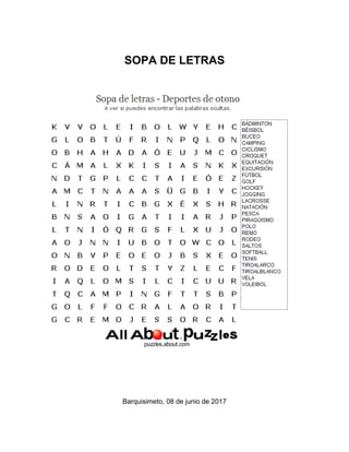 SOPA DE LETRAS
Barquisimeto, 08 de junio de 2017
 