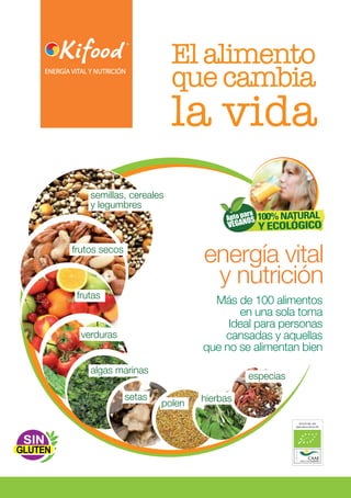 Elalimento
quecambia
la vida
energía vital
y nutrición
Más de 100 alimentos
en una sola toma
Ideal para personas
cansadas y aquellas
que no se alimentan bien
 