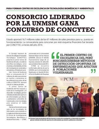 Consorcio liderado por UNMSM gana concurso del CONCYTEC