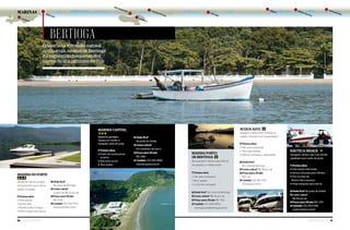 50 Náutica SudeSte Náutica SudeSte 51
MARINA DO FORTE
Moderna marina na beira
da Santos-Rio que é ótima
opção na região
Pontos altos
l Fácil acesso
l Bonita área
l Muitas poitas na água
l Retira esgoto dos barcos
? Onde fica?
No canal de Bertioga
$ Como cobra?
A partir de R$ 52 por pé
$ Preço para 29 pés
R$ 1 508
Contato: (13) 3317-7705;
marinadoforte.com.br
MARINA CAPITAL
Moderna garagem
náutica em bonito e
tranquilo canto de praia
Pontos altos
l Posto de combustível
próprio
l Boa área social
l Tem poitas
? Onde fica?
Na praia do Indaiá
$ Como cobra?
Por tamanho de barco
$ Preço para 29 pés
R$ 1 566
Contato: (13) 3313-2692;
marinacapital.com.br
MARINA PORTO
DE BERTIOGA
Boa garagem náutica para barcos
de pequeno e médio porte
Pontos altos
l Píer para embarque
l Bom galpão
l Local bem abrigado
? Onde fica? No canal de Bertioga
$ Como cobra? R$ 40 por pé
$ Preço para 29 pés R$ 1 160
Contato (13) 3284-4878;
marinaportodebertioga.com.br
NáUTICA INDAIá
Garagem náutica que está sendo
ampliada num canto de praia
Pontos altos
l Está sendo reformada
l Serviço de praia para clientes
l Fica ao lado da
Riviera São Lourenço
l Praia tranquila para barcos
? Onde fica? Na praia do Indaiá
$ Como cobra?
R$ 44 por pé
$ Preço para 29 pés R$ 1 276
Contato: (13) 3313-1349;
nauticaindaia.com.br
ACqUA AzUL
Garagem náutica bem central na
cidade, inclusive com hospedagem
Pontos altos
l Píer para embarque
l Tem lojas anexas
l Oferece pousada e restaurante
? Onde fica?
No canal de Bertioga
$ Como cobra? R$ 39 por pé
$ Preço para 29 pés
R$ 1 131
Contato (13) 3317-1272;
acquaazul.com.br
Quase uma extensão natural
do Guarujá, o canal de Bertioga
é o rumo mais frequente dos
barcos de lá a caminho do mar
BertioGa
sãO sebastiãO Caraguatatuba
ubatuba
Paraty
mangaratiba
guarujá
ilhabela
angra dOs reis
bertiOga
marinas
 